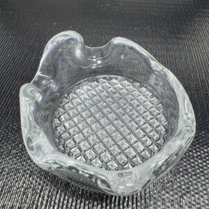 Vintage MCM Clear Glass Trinket Dish Ashtray Waffle Bottom Decorative Dish Plate